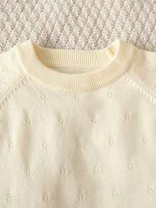2pcs Set: 1pc Elegant Style Solid Color Polka Dot Hollow Neck Raglan Sleeve Knit Pullover Sweater And 1pc Minimalist Style Solid Color Lace Knit Long Pants For Baby Girls, Suitable For Casual, Vacation, Spring, Autumn, Winter - Apricot - View 6