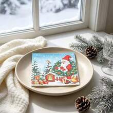 20pcs Vintage Santa Claus Napkins, Christmas Tree & Gift Pattern, Christmas Theme Western Banquet Decoration Paper - Regular Model - View 2