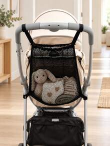 Baby Stroller Mesh Storage Bag, Large Capacity Hanging Organizer Bag For Baby Carriage, Lightweight Breathable Multi-Functional Design, Suitable For Toys, Diapers, Wet Wipes And Daily Travel Supplies Organization - Black - View 6