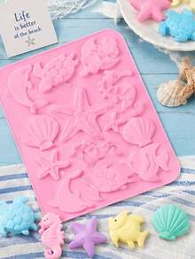 Cetakan Kue Silikon Hewan Laut Lucu 13 Rongga, Cetakan Dessert Penyu Laut Kuda Laut Bintang Laut Lumba-lumba Kerang untuk Cokelat, Jeli, Puding, Permen, Gummy dan Kue Mini, Alat Panggang Rumah Kreatif DIY - MultiWarna - View 3