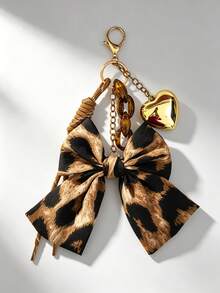 1pc Italian Fashion Handmade Woven Ribbon Leopard Print Bow Pendant Charm For Women Handbags, Tote Bags, Car Keychains - Multicolor - View 6