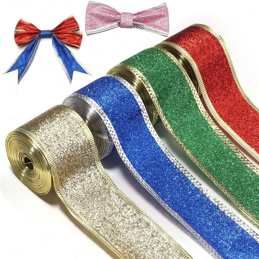 1 Roll/1.5 Inch Wide Christmas Ribbon With Glitter Powder Decoration, Suitable For DIY Holiday Decor, Christmas Tree Decoration, Party Gift Wrapping And Bow Making