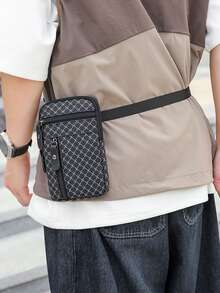 Vintage Floral Multifunctional Waist Bag For Men's Outdoor Cycling, Portable Mobile Phone Bag, Multi-Layer Zipper Storage, Lightweight Crossbody Bag - Black - View 7