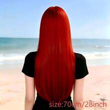 Wig Panjang Lurus Belahan Tengah Warna Merah 28 Inci, Alami & Realistis, Cocok untuk Pemakaian Sehari-hari, Pesta Festival, Cosplay - merah - View 6