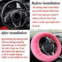 Pink Plush Car Steering Wheel Cover, Cute Fluffy Faux Rabbit Fur Winter Warm Steering Wheel Protector, Soft Non-Slip Universal 15 Inch Car Steering Wheel Cover, Kawaii Car Interior Accessory For Women - Pink Protective Case - View 5