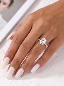 1pc Moissanite Ring Delicate 1CT Oval Ring With Accent Diamonds Perfect For Women's Daily Wear And Parties - Oval Moissanite Ring With Diamonds - 1ct - View 4