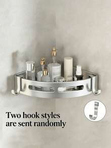 1pc Stainless Steel Wall Mount Bathroom Storage Organizer (Random Hook Style) Home Bathroom Decor Bathroom Accessories Bathroom Organizer Fall Decor Back To School - Silver - View 9