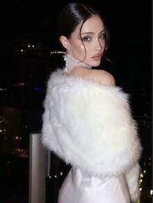 1pc Women's Fur Scarf Winter Plush Shawl, Wedding, Evening Party, Party Outfit Warm Clothing Accessory - Elegant White - View 2
