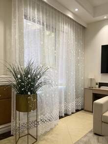 1pc Pastoral Style Embroidered Sheer Milk Silk Curtain Panel, Suitable For Living Room, Kitchen, Bathroom - White - View 5