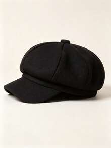 Women's Vintage Newsboy Cap, Solid Color Baker Boy Hat, Adjustable, Warm, Autumn/Winter Commuter Style - Black - View 4