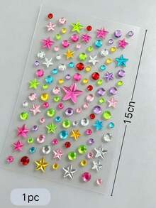 1pc Colorful Star & Heart Mixed Rhinestone Face Decorative Stickers, Multi-Color Star & Heart Round Rhinestone 2 Styles Optional, Self-Adhesive Glue-Free Eye & Cheek Embellishment, Music Festival Party Comic Convention Y2K Sweet Cool Vibe Makeup Decoration Stickers - Multicolor - View 8