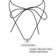 1pc Gothic Style Stainless Steel Heart-Shaped Black Rope Necklace, Gold Color, Women's Daily Gift, Halloween - Silver - View 5