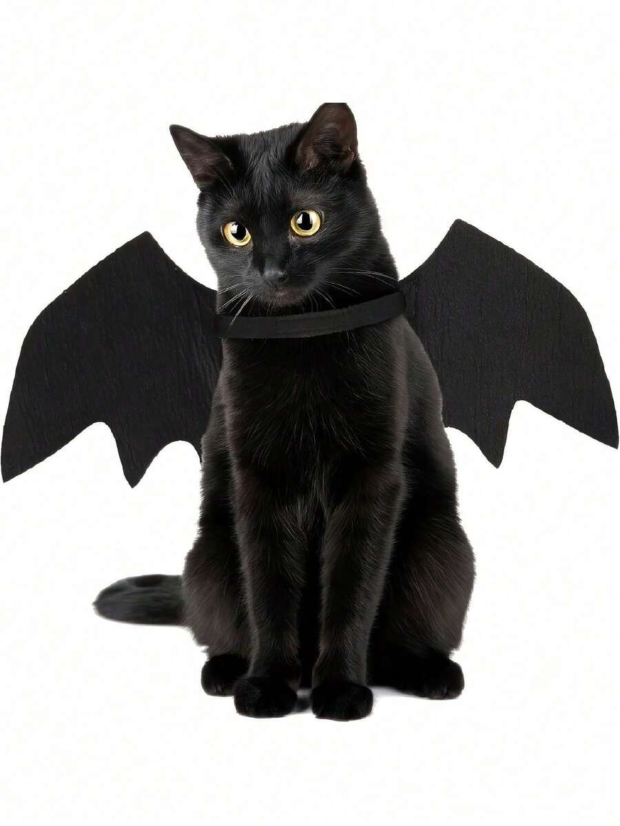 Pet Bat Wings Halloween Costume - Adjustable Design, Soft Polyester Material, Suitable For Cats And Small Dogs, Perfect For Halloween Role Play And Dress Up Games, Halloween, Halloween Decor, Autumn Decor, Gothic Style, Witch Elements, Fun And Elegant Gothic Bat Wing Design - Black - View 1