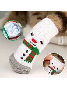 Christmas Stockings For Seniors, Reindeer, Snowmen, And Paw-Shaped Socks Teddy Bear-Style Socks For Small Dogs And Pet Dogs Christmas Pet Socks For Cats Christmas Atmosphere Decorations - Multicolor - View 7