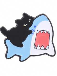 1pc/2pcs Fun Cat Riding Shark Enamel Brooch,Cute Marine Animal Lapel Pin,Creative Cartoon Style,Gift For Friends, Decoration For Backpack,Hat&Clothing - Multicolor - View 9