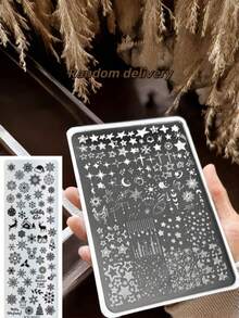 1pc Moon & Star Pattern Nail Art Stamping Plate, DIY Nail Transfer Template, Nail Polish Transfer Tool, Suitable For Nail Salon Supplies, Nail Tools, Applicable For Artificial Nails - Multicolor - View 4