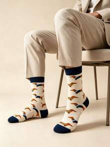 Cute Puppy Print Mid-Calf Socks, Creative Illustration Breathable Cotton Socks For Daily Casual Wear - Multicolor - View 2