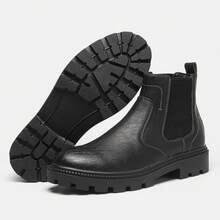 Men's Casual Chelsea Boots, Business Commute Men's Boots, Lightweight Comfortable, Vintage Thick Sole Ankle Boots - Black - View 5