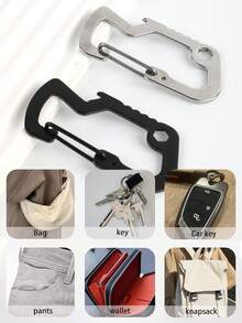 Small D-Shaped Bottle Opener Spring Hook Carabiner Shark EDC Multi-Function Clip Anti-Loss Rope Climbing Hook Rope Tool Keychain Bag Decoration Car Keychain Accessory Men's Keychain Women's Keychain Wallet Chain Friend Gift Birthday Gift - Multicolor - View 10