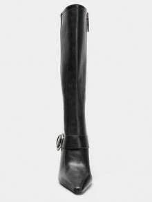 New Pointed Toe High Heel Tall Boots Vintage Style Wide Shaft Knee-High Stiletto Heel Riding Boots - Black - View 7