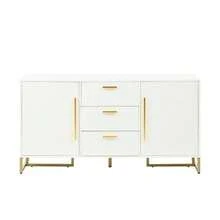 Elegant White Buffet With  Pattern, 2 Doors And 3 Drawers For Dining Room, Kitchen And Living Room (White) - White - View 1