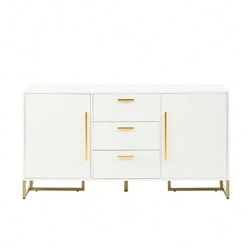 Elegant White Buffet With Pattern, 2 Doors And 3 Drawers For Dining Room, Kitchen And Living Room (White) - White - View 1