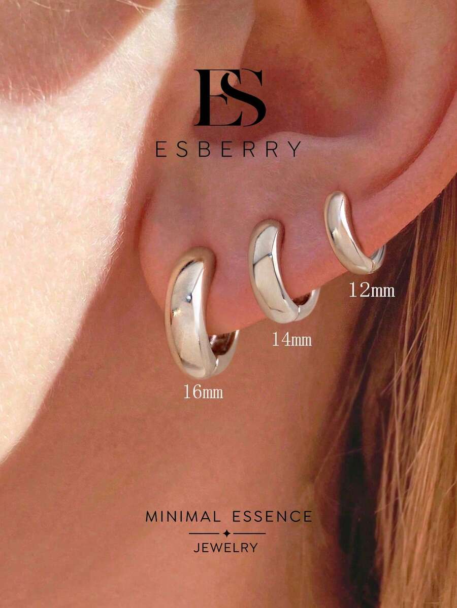 ESBERRY 1對12-16mm極簡拋光圓形耳釘，適合女性週年紀念、女友生日禮物、約會與日常配戴，精緻珠寶