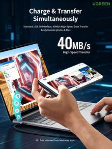 UGREEN US284 USB-A To Type-C Data Cable, 90-Degree Right Angle, 3A Fast Charging, USB 2.0 High-Speed Data Transfer, Braided Cable, For Phone Gaming, Charging, And File Transfer - Dark Grey - View 9