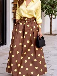 Women's Elegant Fashion Polka Dot Print Skirt For Daily Wear - Khaki - View 1