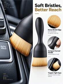1pc Car Cleaning Brush-Super Soft Bristles, Gentle Cleaning, Multifunctional Dust Removal Tool For Car Interior, Deep Cleaning Of Hard-To-Reach Areas, Necessary Car Care Accessories. - A - View 3