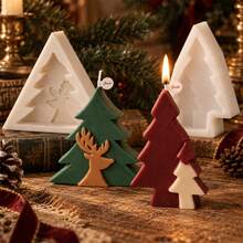 3D Christmas Tree Silicone Candle Mold, Santa Hat Star Xmas Tree Reindeer Candle Mould For DIY Handmade Scented Candle Plaster Resin Making Home Decor Holiday Gift - Mold - View 4