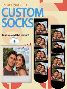1 Pair Of Custom Socks,Custom Face Socks,Pattern Personalized Photo Socks, Put Any Face On The Socks, Best Gift For Friend ,Funny ,Cute,Love,Couple - Multicolor - View 3