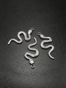 3/5pcs 3D Textured Snake Pattern Stainless Steel Pendant 18K Gold Color Preserved Snake Shape Charm DIY Handmade Bracelet Necklace Accessories - Multicolor - View 5