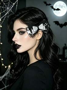 Halloween Glitter Bat Bow Hair Clips, Tulle Mesh Bow Barrettes, Dark Gothic Cosplay Party Hair Accessories For Women - Multicolor - View 1