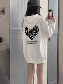 Women's Fashion Autumn/Winter Round Neck Loose Lazy Casual Versatile Letter & Heart Print Sweatshirt For Seasonal Outfits - White - View 5