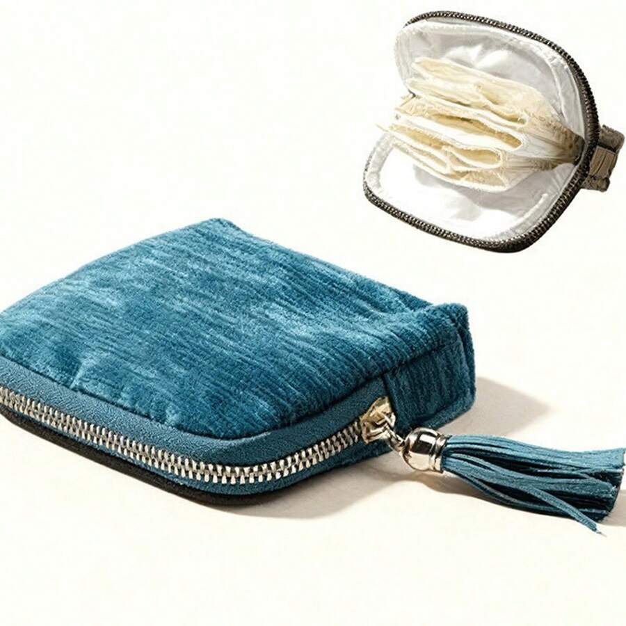 Velvet Travel Jewelry Storage Bag, Portable Zipper Pocket, Dust-Proof Storage Bag, Suitable For Rings, Earrings And Bracelets, Jewelry Roll - Multicolor - View 1