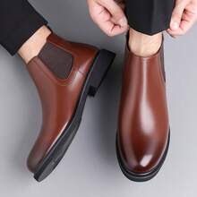 Men's Snake Skin Faux Leather Chelsea Boots Square Toe Elastic Side Ankle Boots Low Chunky Heel Casual Autumn/Winter Dress Shoes - Brown - View 10