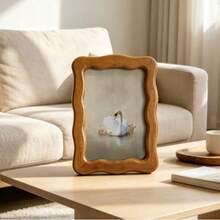 1pc Wooden Wavy Edge Photo Frame, Rectangular Asymmetrical Vertical Wall-Mounted & Tabletop Dual-Use Picture Frame, Suitable For Bedroom, Living Room, Vanity, Fireplace Mantel Home Decor - A - View 2