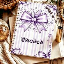 1pc A5 Size English Notebook, Spiral Bound, Pink Floral Pattern Cover With Cute Pink Bow Decoration, Spiral Language Learning Notebook, Suitable For Students' English Course - 1 Pack (50 Sheets, 100 Pages) - View 4