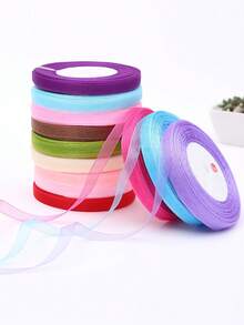 50 Yards/Roll 10mm Organza Ribbon, Colorful Headband Ribbon, Christmas Craft Lace Ribbon, Gift Wrapping Rope, Suitable For Handmade Bows, Crafts, Weddings, Valentine's Day, Halloween Decorations, Christmas Decorations, DIY Cards, Gift Wrapping, Back To School - Multiple Styles - View 1