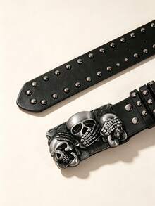 Skull Studded Leather Belt Punk Style Hip Hop Waist Belt Fashion Versatile Decorative Belt Student - A - View 4