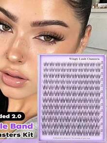 120 Clusters Invisible Band Lash Cluster Set Wispy Natural Lash Extension Kit DIY Lash Extension Kit C Curl 10-16mm Lash Clusters Individual Lash Set - C - View 2