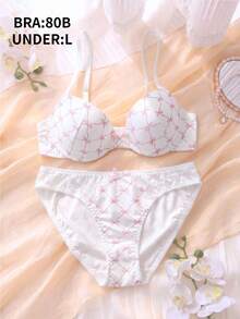 DelicateAllure 2pcs Set Lace Patchwork Bowknot Padded Underwire Bra & Panty , Sweet & Charming, Lift & Support - White - View 22