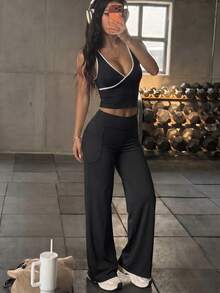 Cloud-Feel Soft Quick-Dry Butt-Lifting Wide Leg Sports Pants, With Pockets For Fitness And Daily Wear - Black - View 4