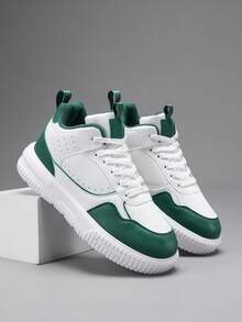 Giày sneaker cao cổ nam phong cách thường ngày, đế dày tăng chiều cao, mũi tròn, đi được quanh năm, thiết kế bền bỉ thời trang - trắng và xanh lá cây - Xem 2