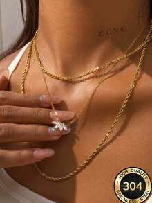 3pcs/Set Women's Premium Versatile Elegant Layered Necklace, Jewelry For Halloween, Christmas Party, New Year's Eve Celebration - Gold - View 4