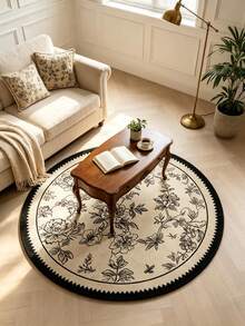 1 Stück Vintage-Teppich, handbemalt, schwarz-floral, rund – verschiedene Größen (Durchmesser 60–160 mm) erhältlich, 850 g/m² dickes, weiches Flanellmaterial, rutschfeste Unterseite, flecken- und schmutzabweisend – perfekt für die Dekoration von Wohnzimmer, Schlafzimmer, Kinderzimmer, Terrasse, Küche, Esszimmer, Waschküche, für alle Jahreszeiten geeignet, auch als Festtagsdekoration! - Verschiedenfarbig - Übersicht 5