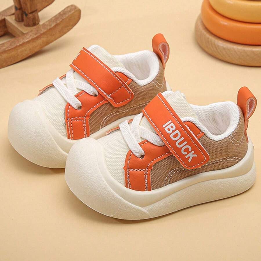Children's Colorblock Canvas Sneakers, Breathable Non-Slip Soft Sole Casual Shoes, Contrast Color Versatile, Suitable For Daily School And Outdoor Activities - Orange - View 1