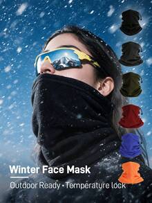 1pc Adjustable Drawstring Fleece Neck Warmer Scarf, Warm Windproof Winter Face Mask, Multi-Functional Scarf For Skiing, Snowboarding, Hiking - Multicolor - View 2