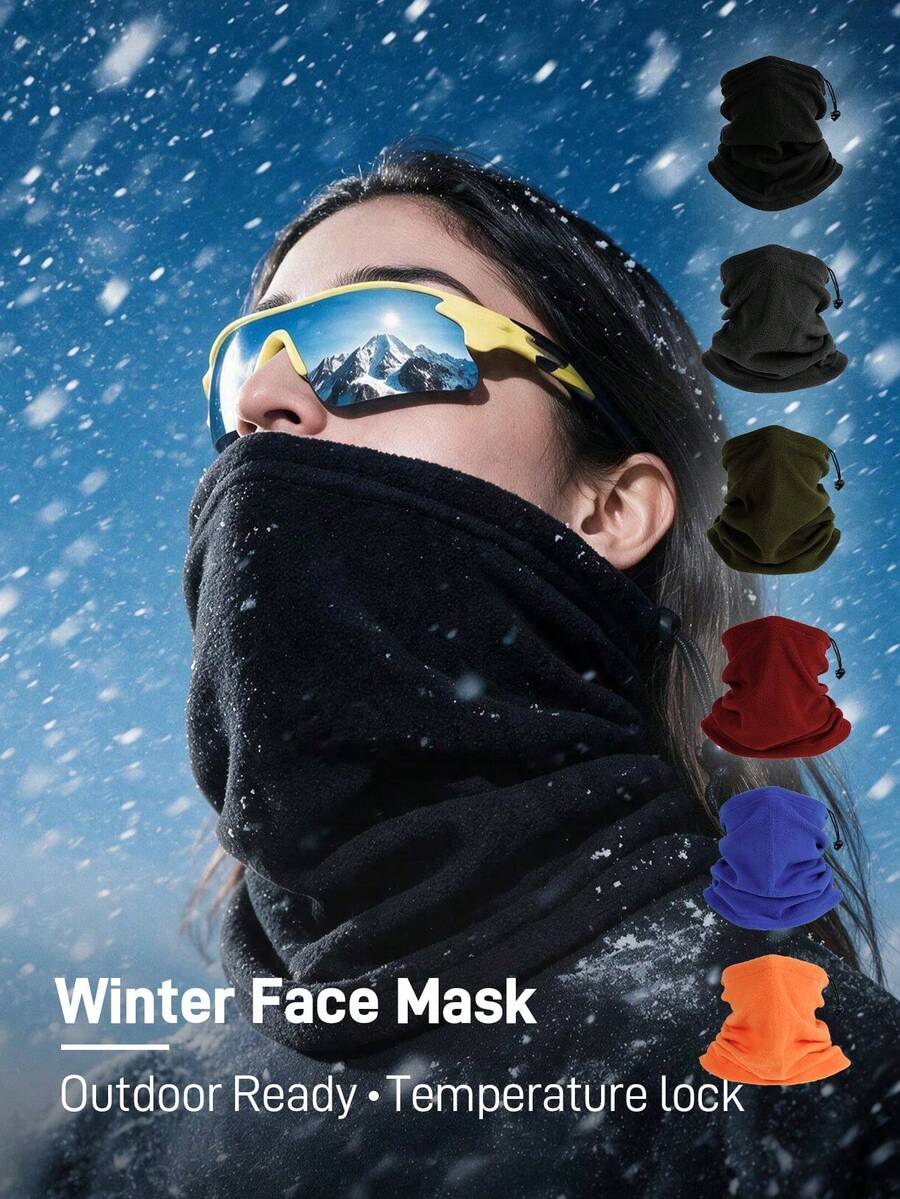 1pc Adjustable Drawstring Fleece Neck Warmer Scarf, Warm Windproof Winter Face Mask, Multi-Functional Scarf For Skiing, Snowboarding, Hiking